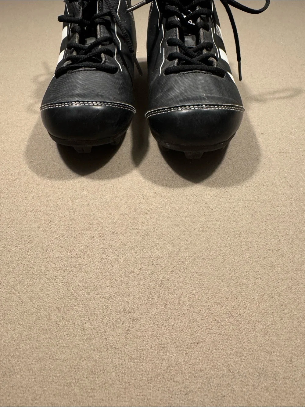 adidas boys  Black Athletic Cleats with White Stripes size 2